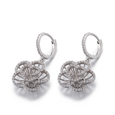 4.6g Lotus Flower Stud Earrings Cubic Zirconia Cuban Link Chain Earrings