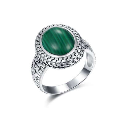 Womens 925 Silver Gemstone Rings Oval Egg Shape Malachite Engagement Rings